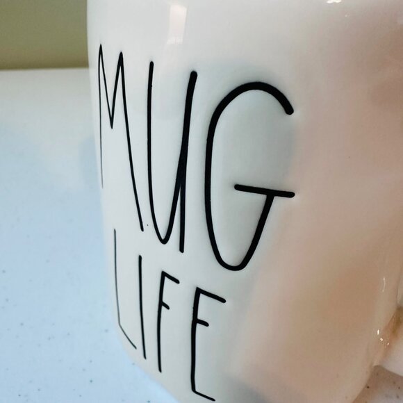 Rae Dunn "Mug Life" Ceramic Coffee Mug White Black Text elongated letters - Picture 6 of 8